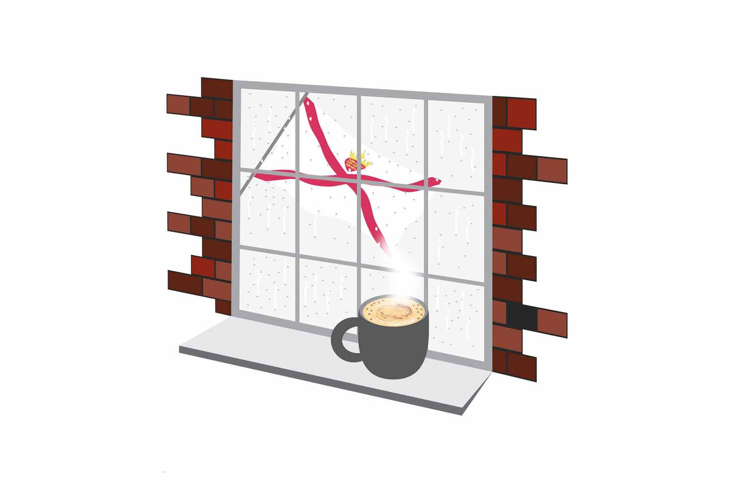 Jersey Coffee Rain Window Vector Illustration | Cozy Café Scene