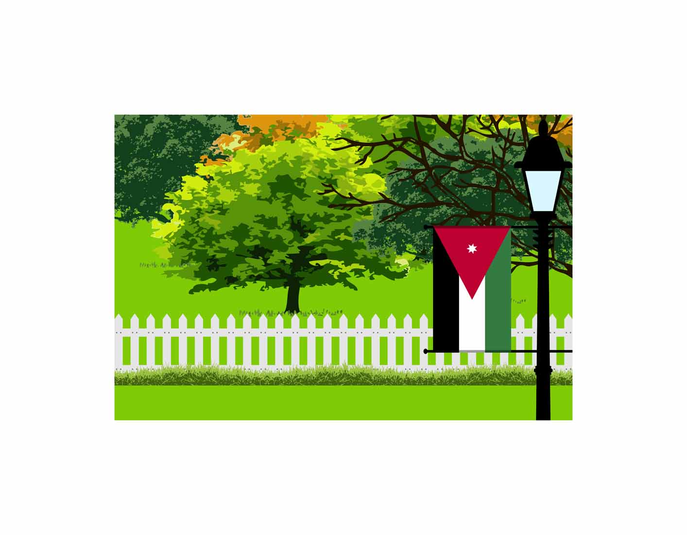 Jordan Home Town Trees Landscape Moon Night Vector Illustrations
