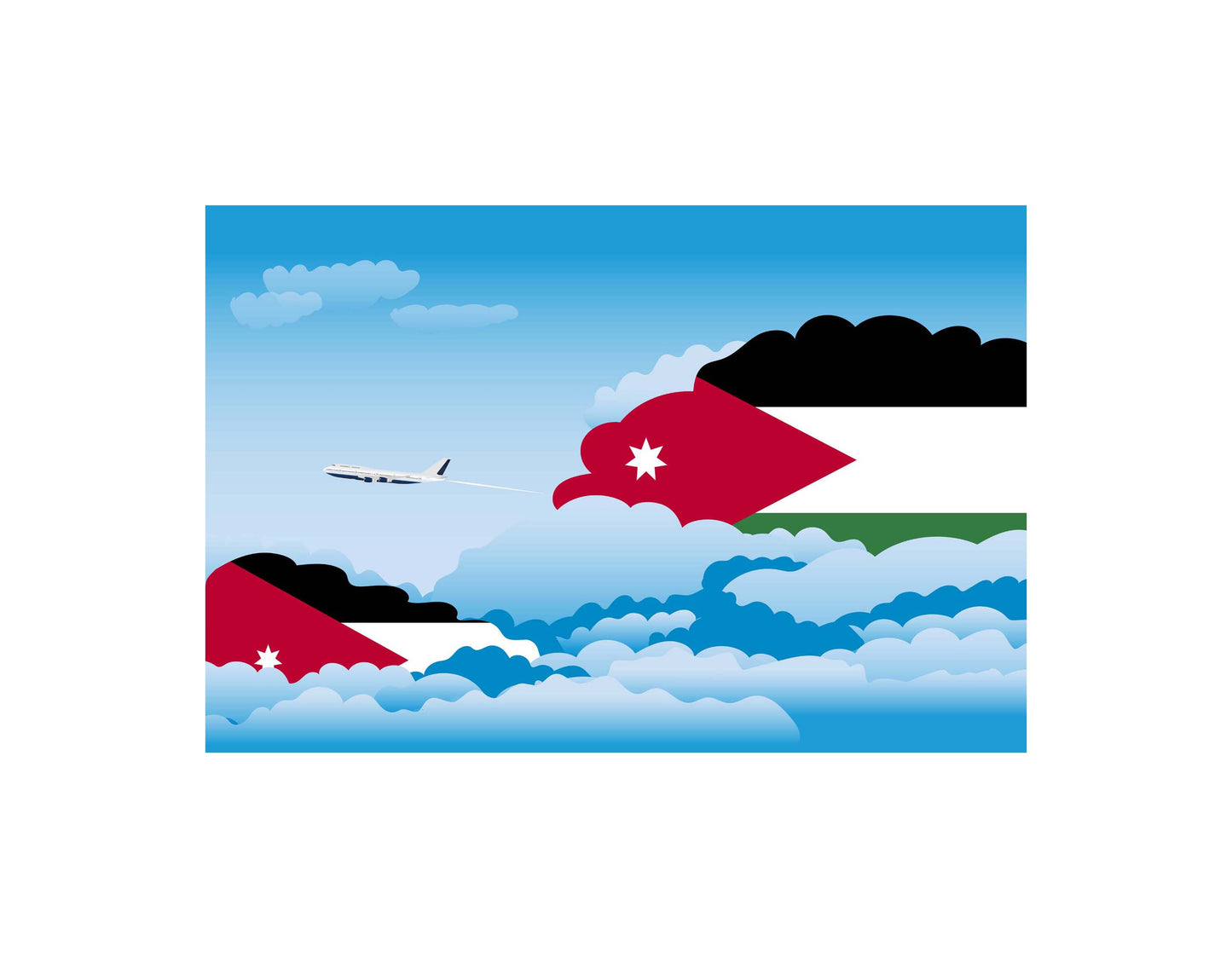 Jordan Airplane Day Clouds Vector Illustration | Travel & Aviation Sky Scene