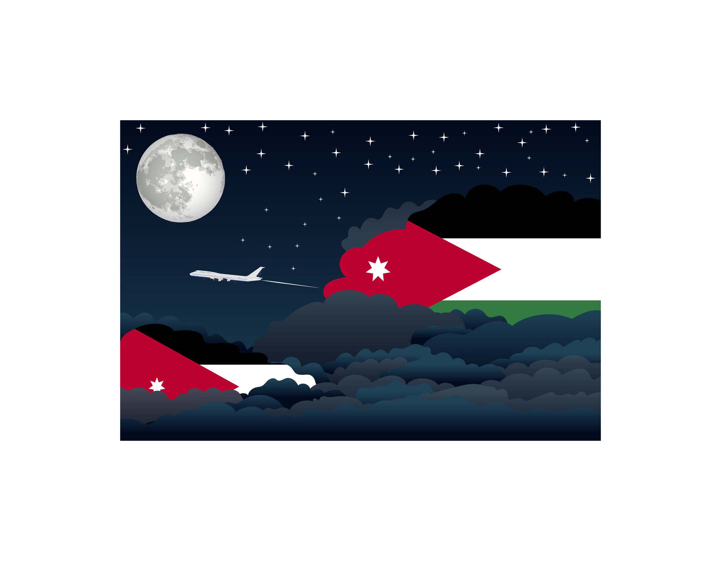 Jordan Airplane Night Clouds Vector Illustrations | Aviation Night Sky Collection