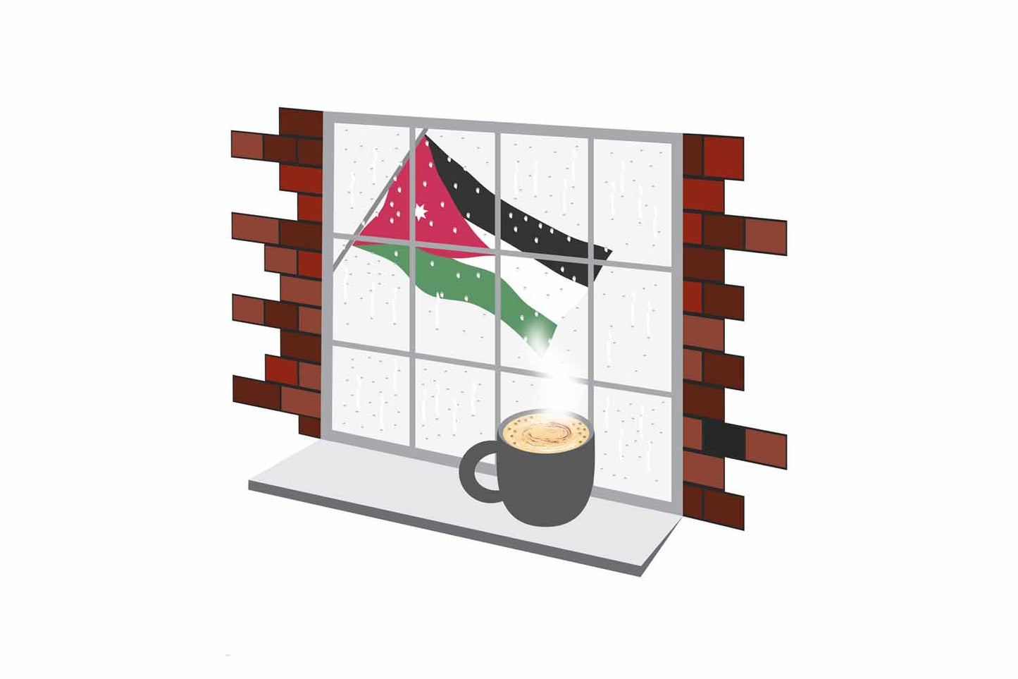 Jordan Coffee Rain Window Vector Illustration | Cozy Café Scene