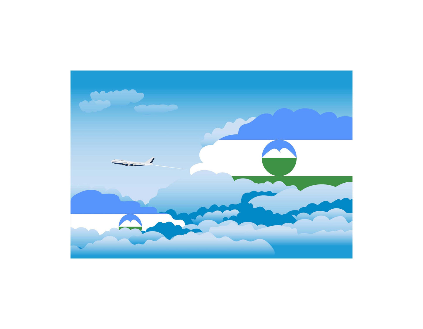 Kabardino Balkaria Airplane Day Clouds Vector Illustration | Travel & Aviation Sky Scene