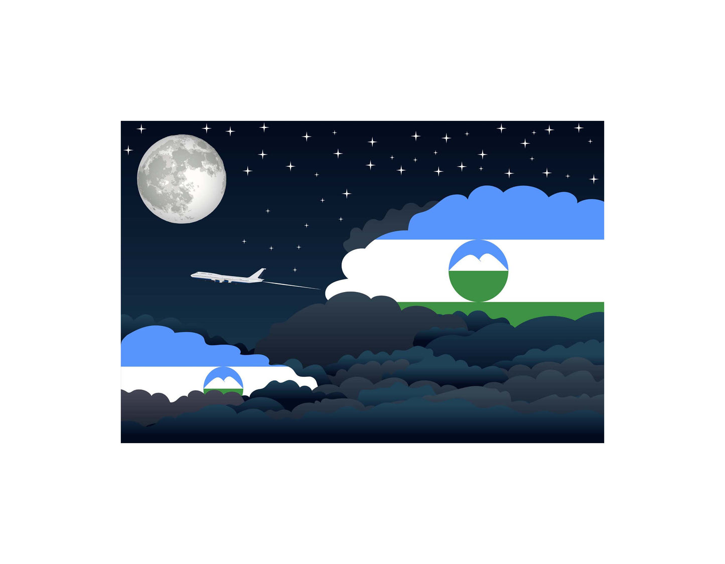 Kabardino Balkaria Airplane Night Clouds Vector Illustrations | Aviation Night Sky Collection
