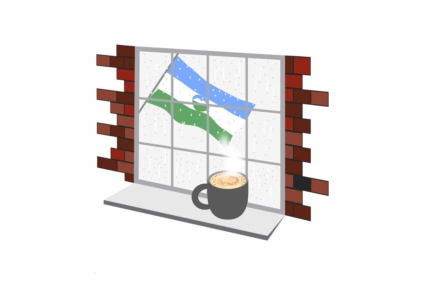 Kabardino Balkaria Coffee Rain Window Vector Illustration | Cozy Café Scene