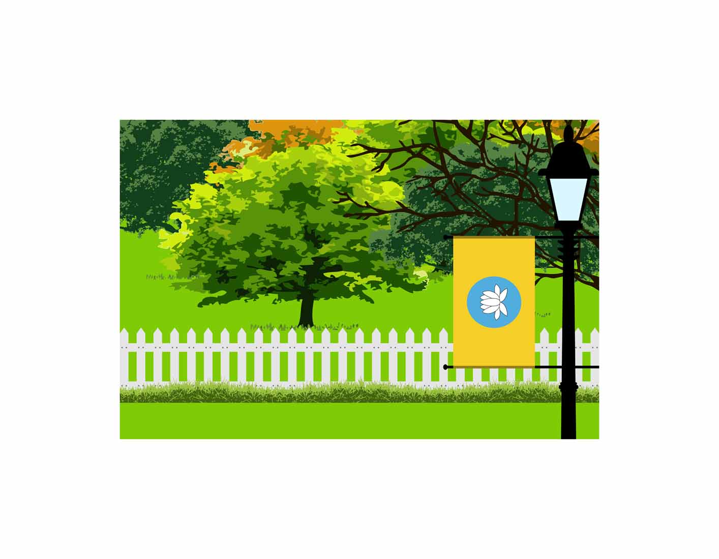 Kalmykia Home Town Trees Landscape Moon Night Vector Illustrations