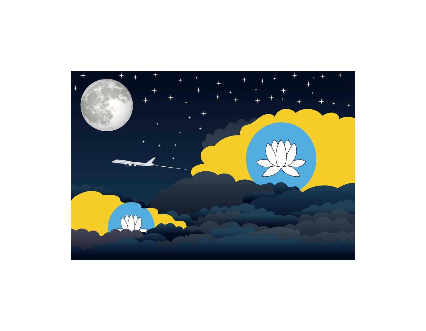 Kalmykia Airplane Night Clouds Vector Illustrations | Aviation Night Sky Collection