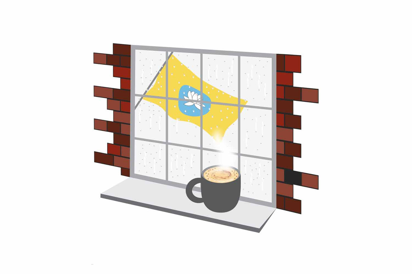 Kalmykia Coffee Rain Window Vector Illustration | Cozy Café Scene