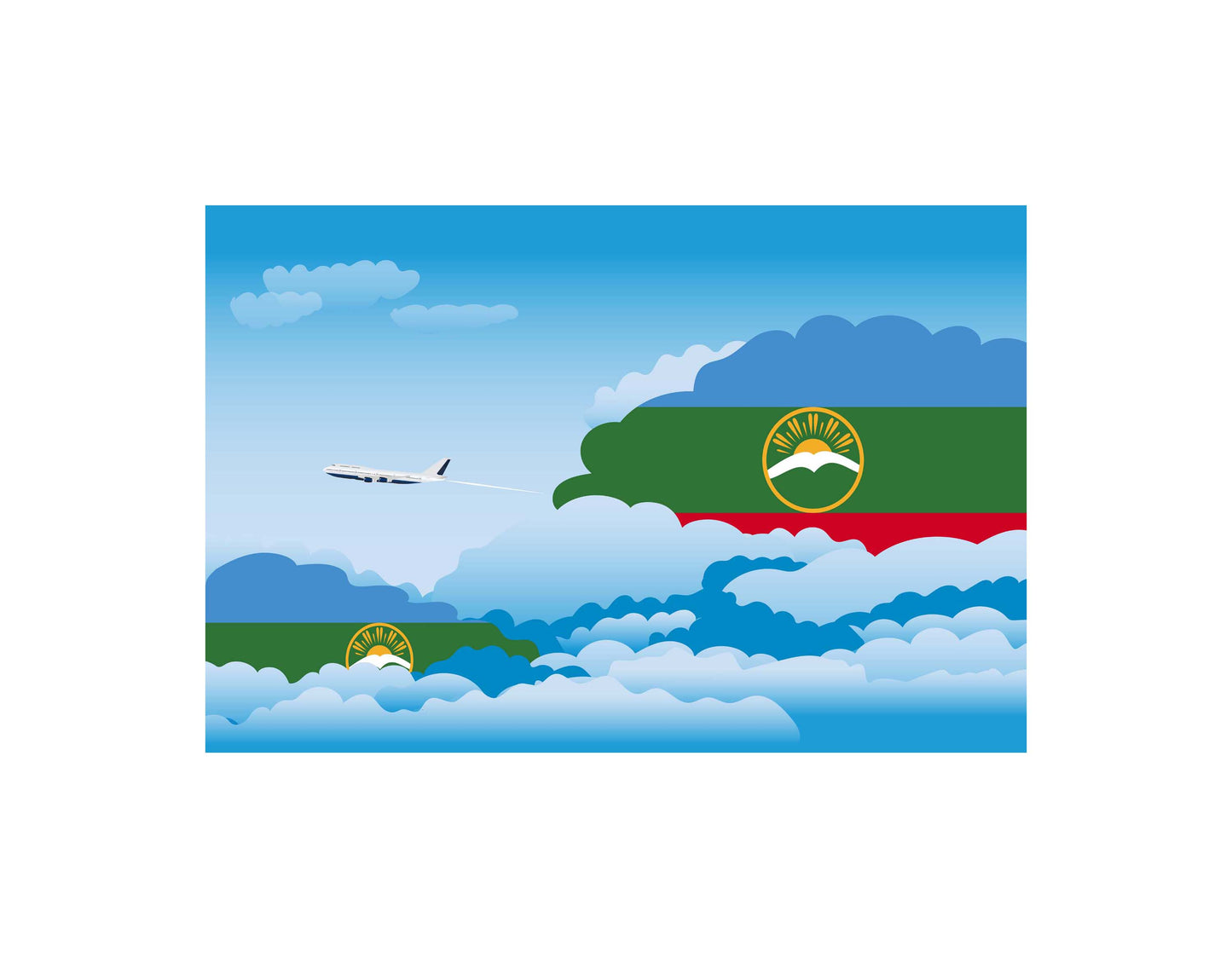 Karachay Cherkessia Airplane Day Clouds Vector Illustration | Travel & Aviation Sky Scene