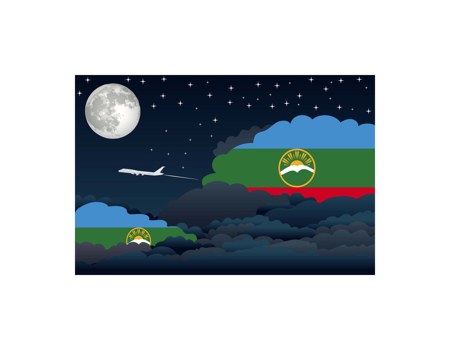 Karachay Cherkessia Airplane Night Clouds Vector Illustrations | Aviation Night Sky Collection