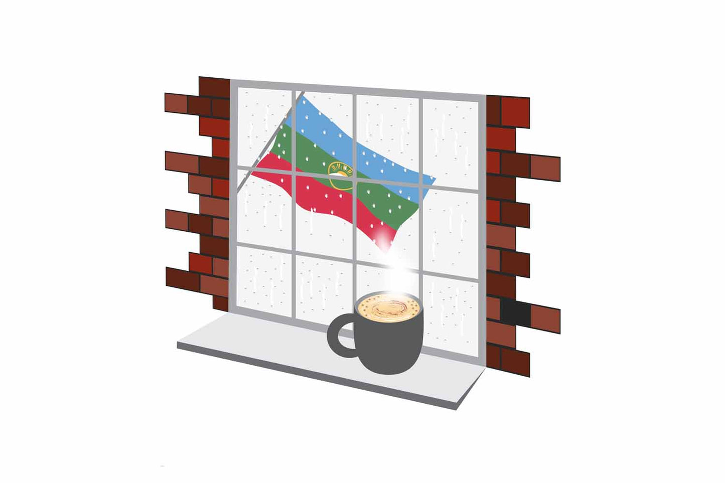 Karachay Cherkessia Coffee Rain Window Vector Illustration | Cozy Café Scene