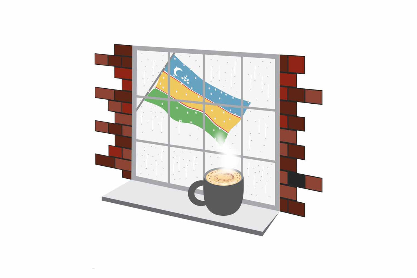 Karakalpakstan Coffee Rain Window Vector Illustration | Cozy Café Scene
