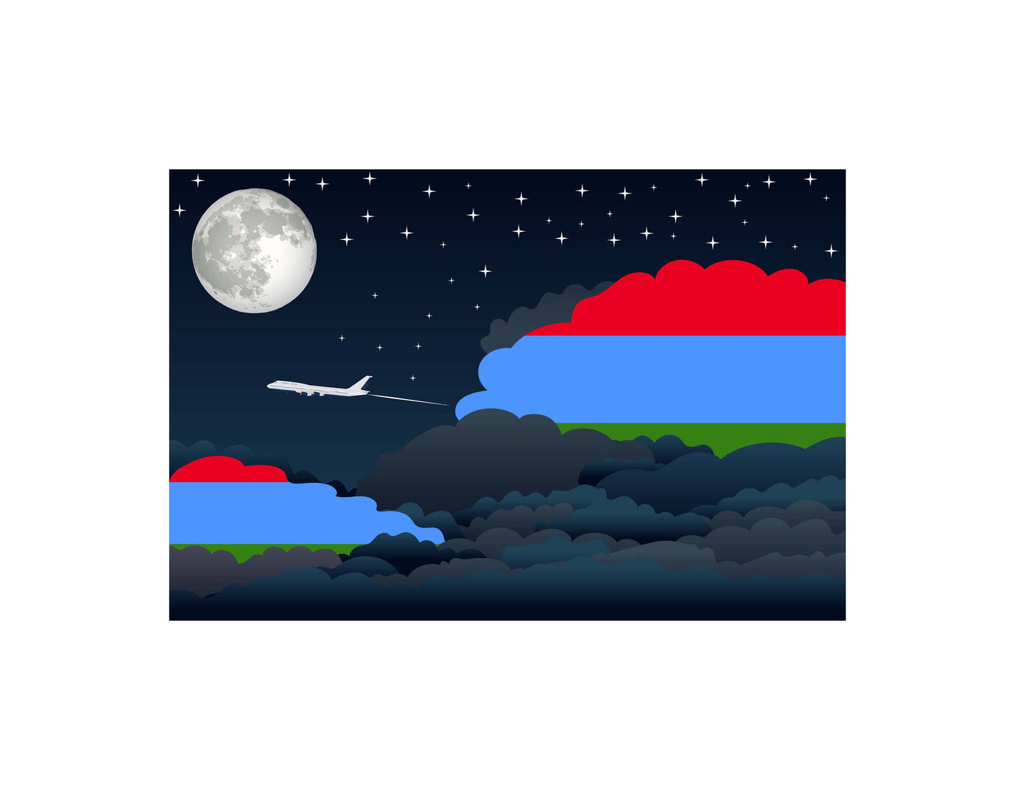 Karelia Airplane Night Clouds Vector Illustrations | Aviation Night Sky Collection