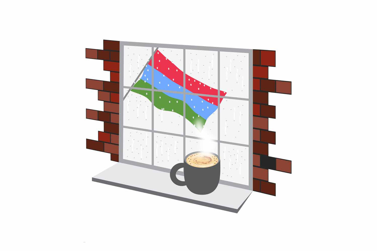 Karelia Coffee Rain Window Vector Illustration | Cozy Café Scene