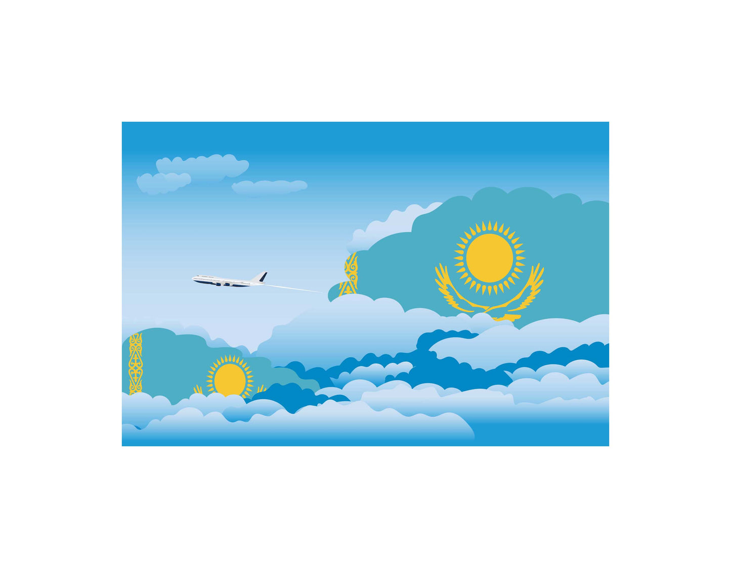 Kazakhstan Airplane Day Clouds Vector Illustration | Travel & Aviation Sky Scene