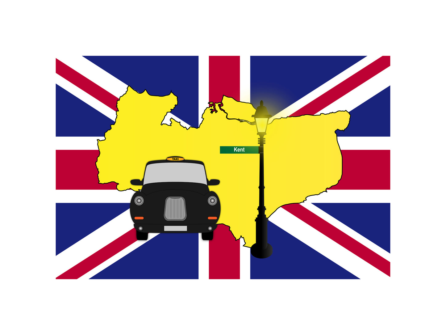 Kent United Kingdom Black Taxi Vector Illustrations | Iconic London Taxi Collection