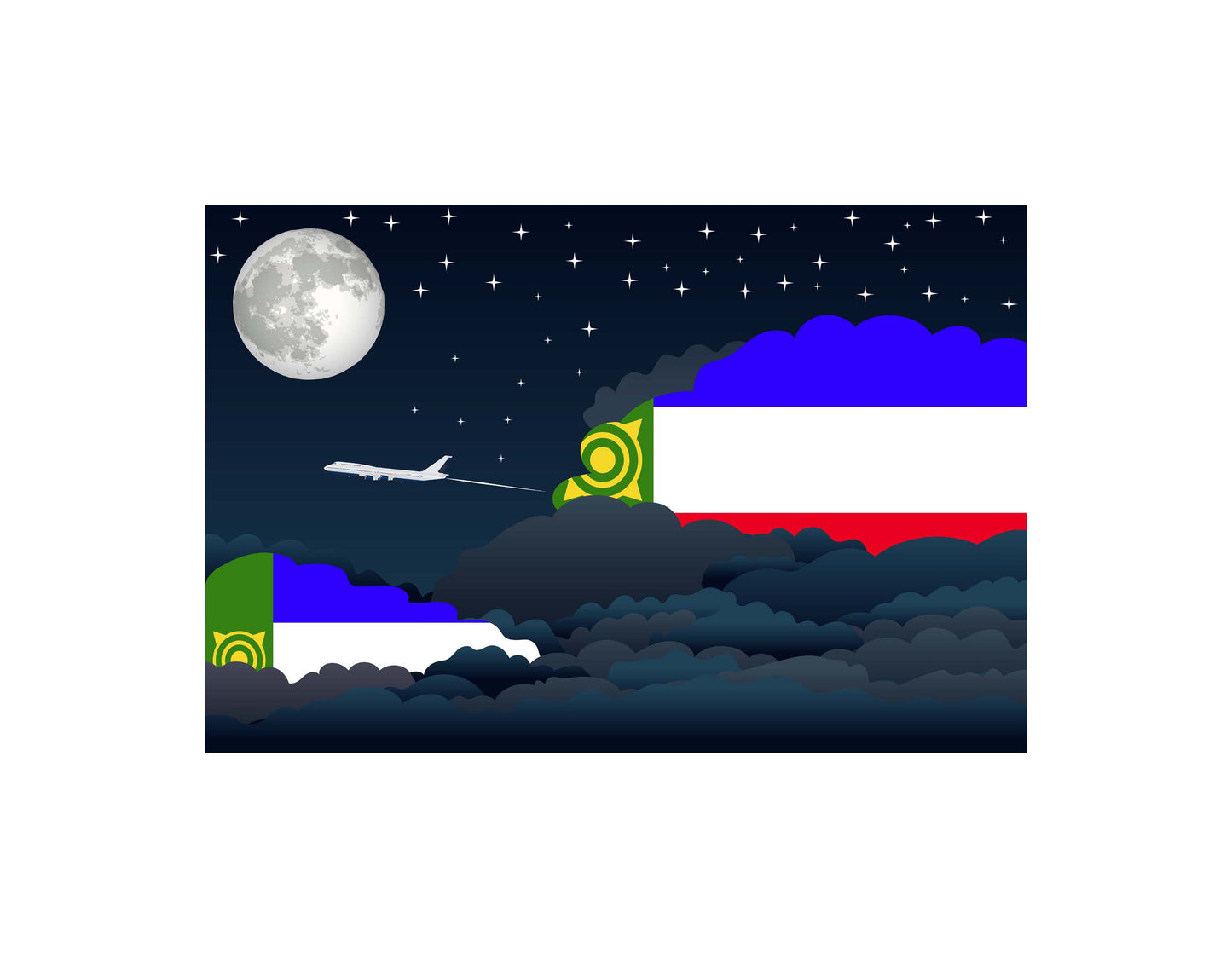 Khakassia Airplane Night Clouds Vector Illustrations | Aviation Night Sky Collection