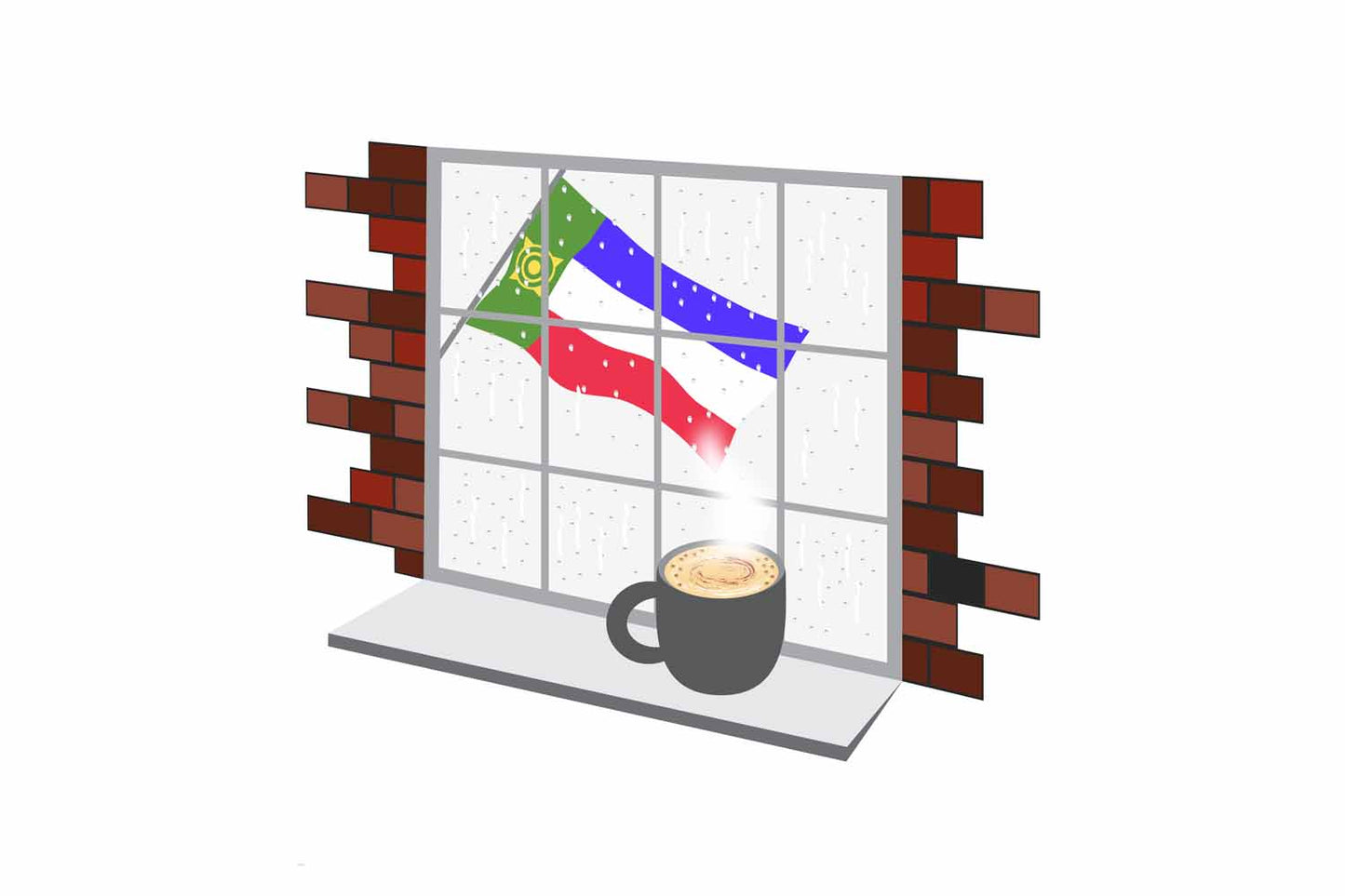 Khakassia Coffee Rain Window Vector Illustration | Cozy Café Scene