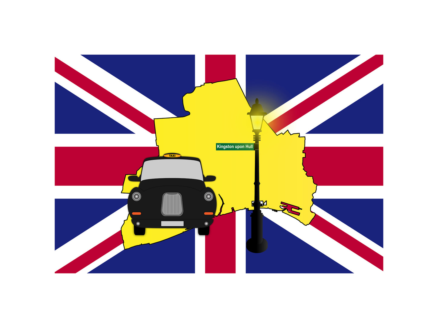 Kingston upon Hull United Kingdom Black Taxi Vector Illustrations | Iconic London Taxi Collection