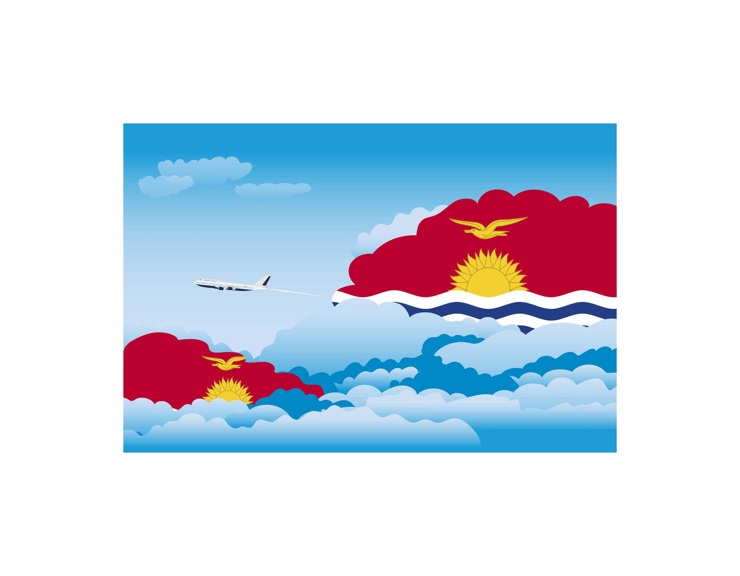 Kiribati Airplane Day Clouds Vector Illustration | Travel & Aviation Sky Scene