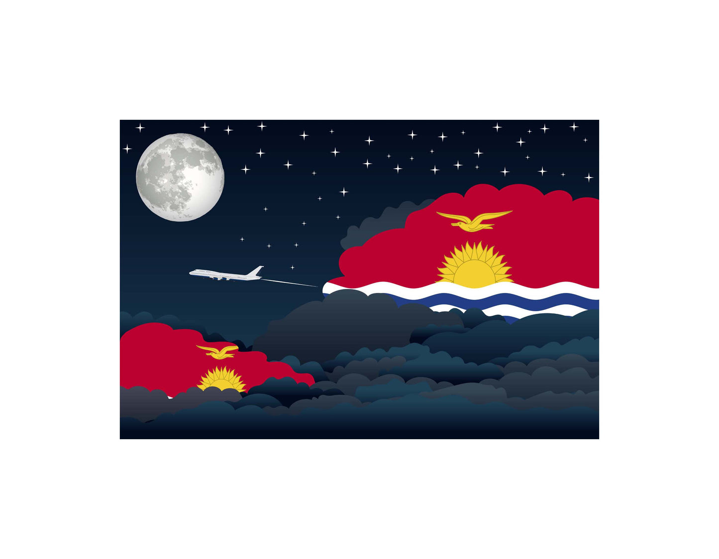 Kiribati Airplane Night Clouds Vector Illustrations | Aviation Night Sky Collection
