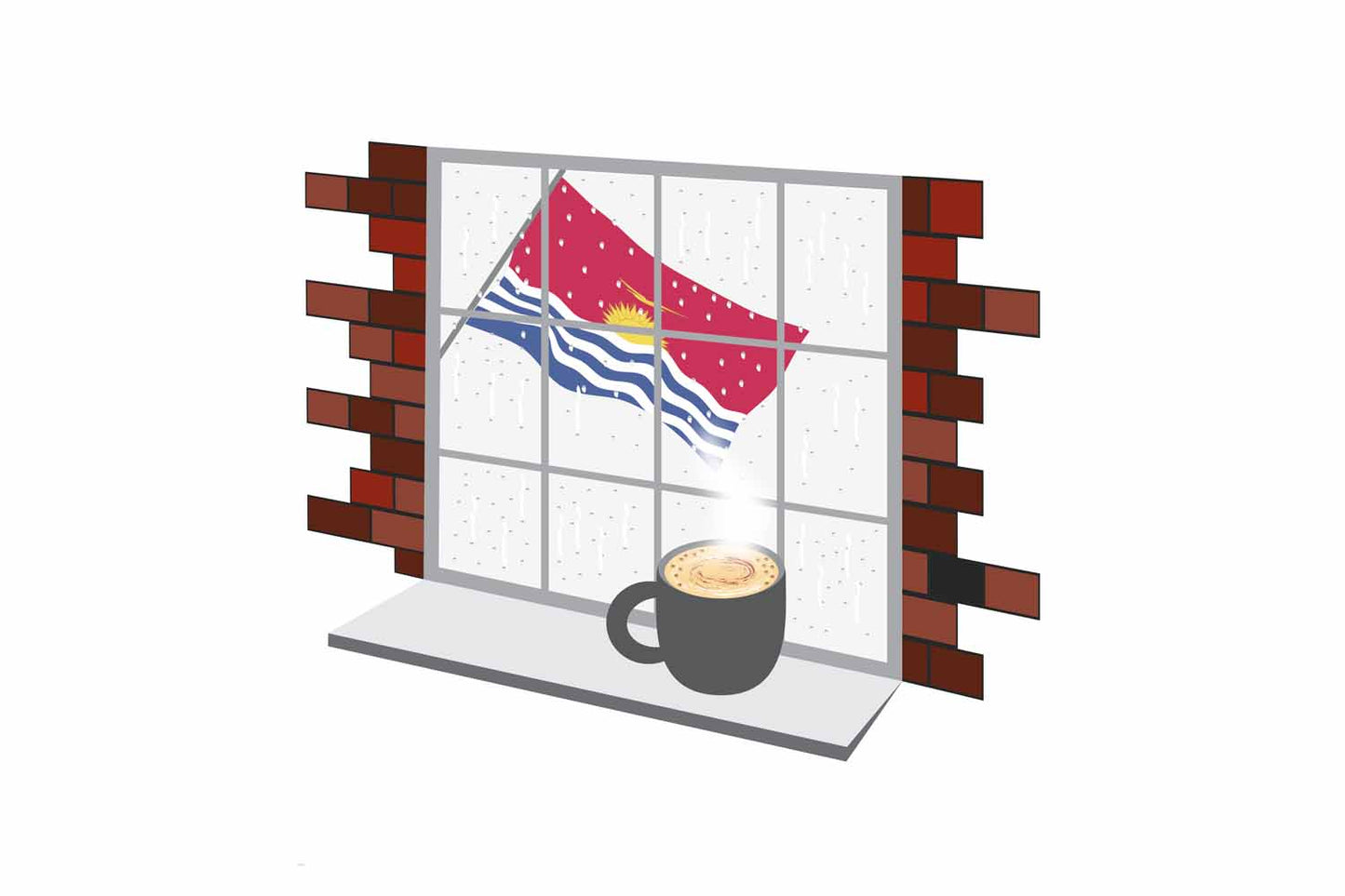 Kiribati Coffee Rain Window Vector Illustration | Cozy Café Scene