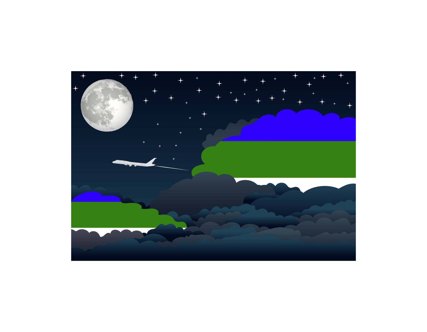 Komi Airplane Night Clouds Vector Illustrations | Aviation Night Sky Collection