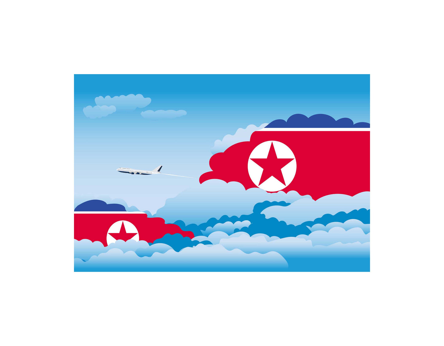 Korea North Airplane Day Clouds Vector Illustration | Travel & Aviation Sky Scene