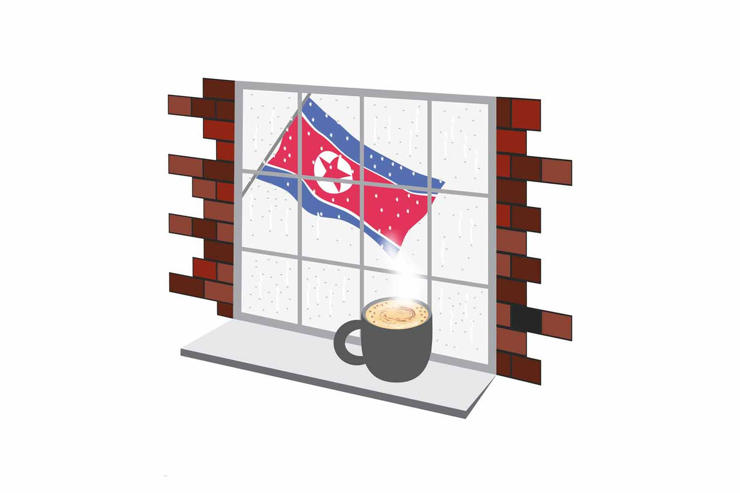 Korea North Coffee Rain Window Vector Illustration | Cozy Café Scene