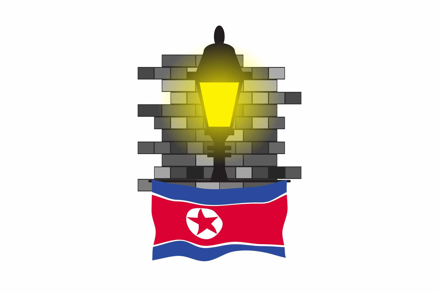 Korea North Flag Street Lamp Bricks Vector Illustration