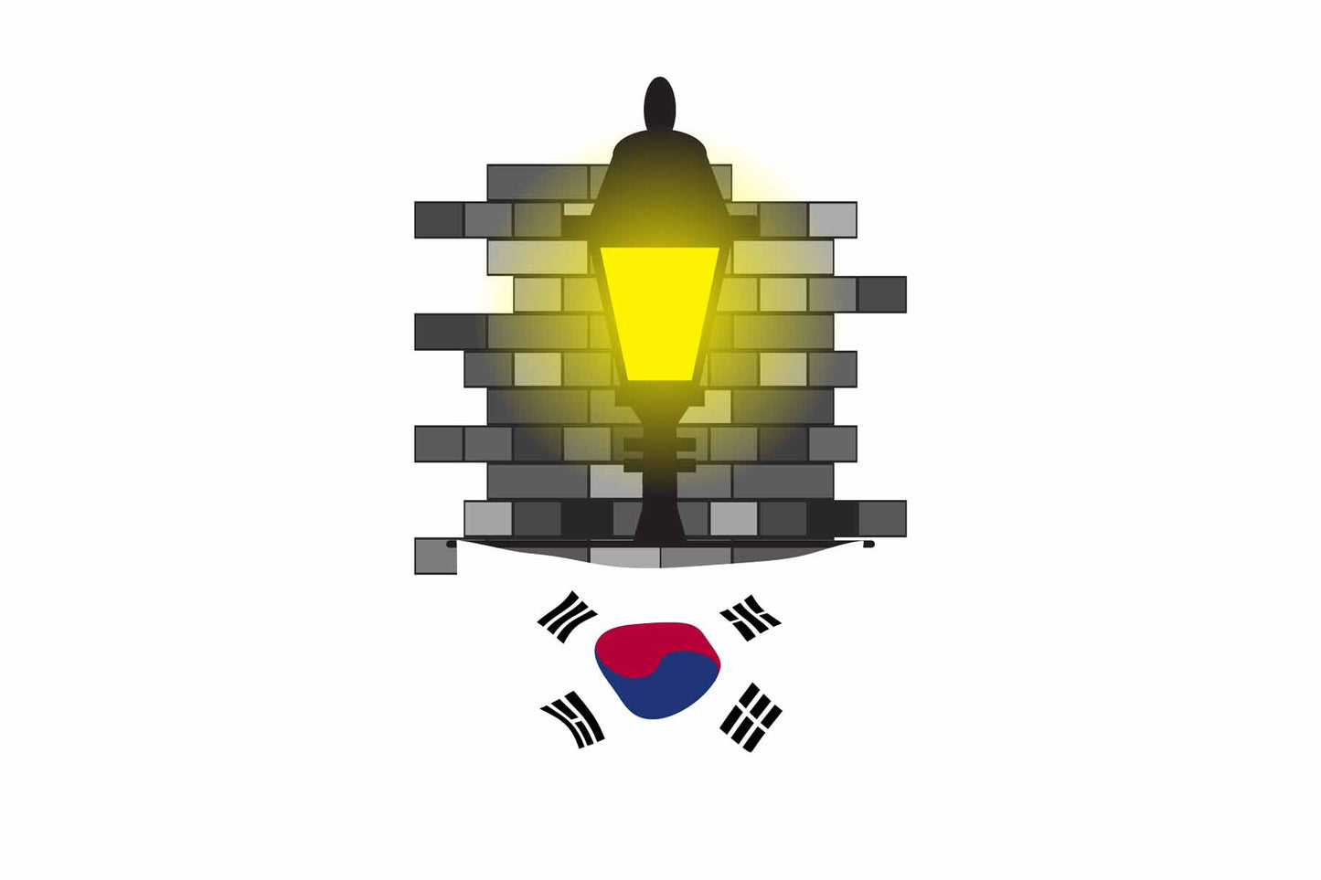 Korea South World Street Lamp Bricks Dark Night Vector Illustrations | Moonlit Urban Landscape Collection