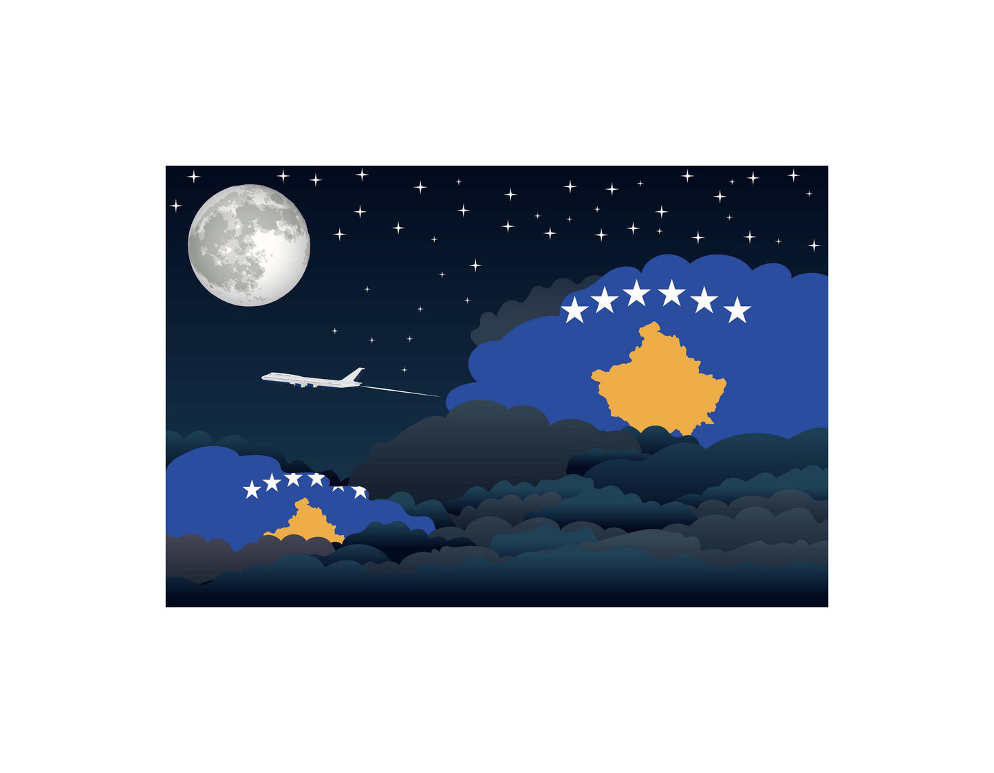 Kosovo Airplane Night Clouds Vector Illustrations | Aviation Night Sky Collection