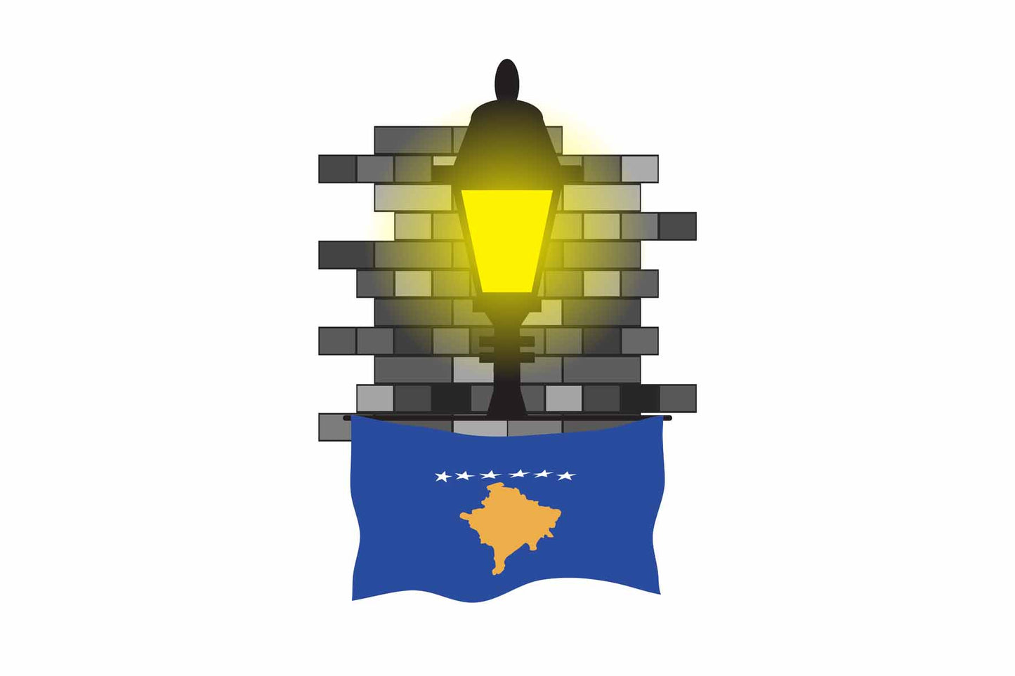 Kosovo World Street Lamp Bricks Dark Night Vector Illustrations | Moonlit Urban Landscape Collection