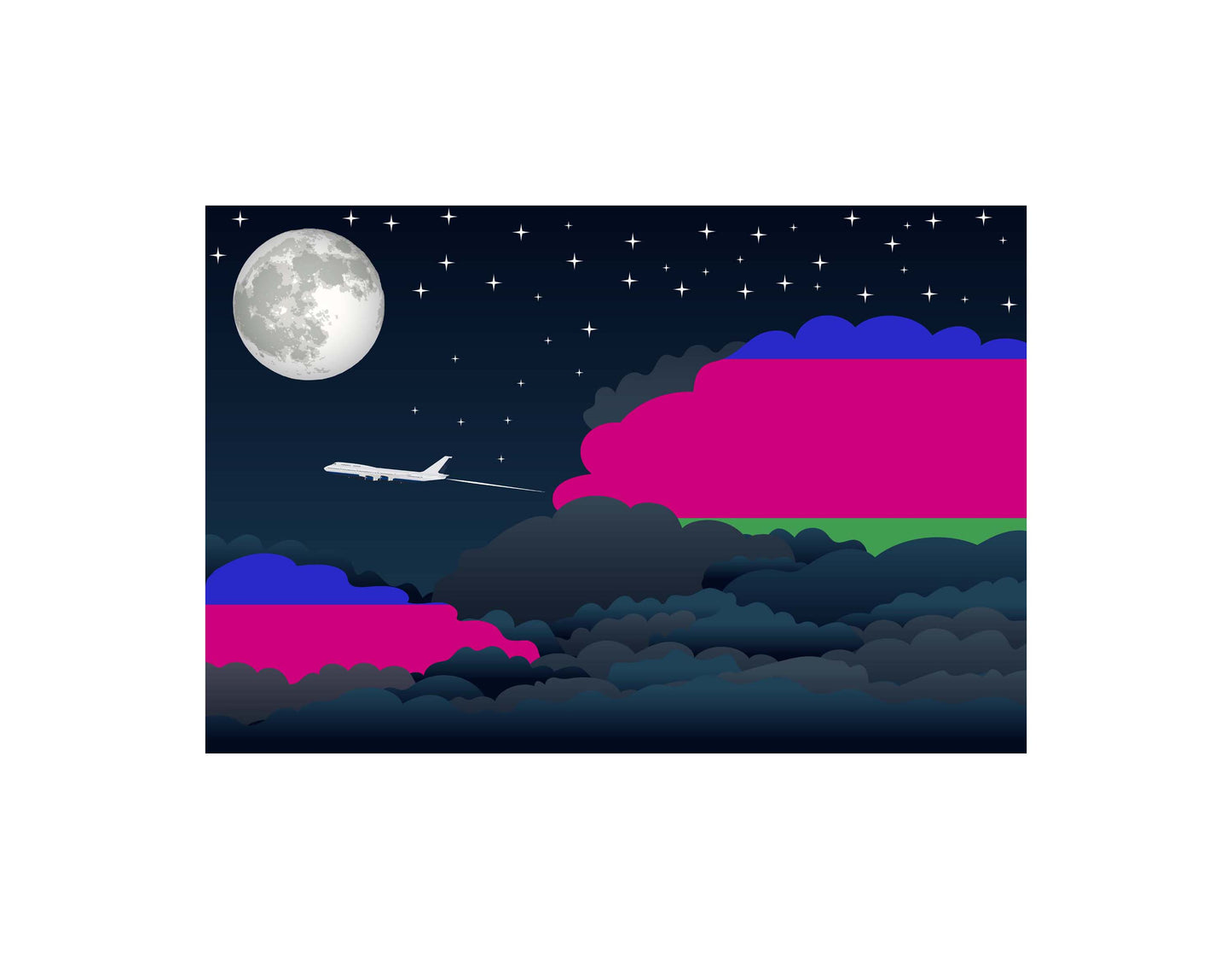 Kuban Peoples Republic Airplane Night Clouds Vector Illustrations | Aviation Night Sky Collection
