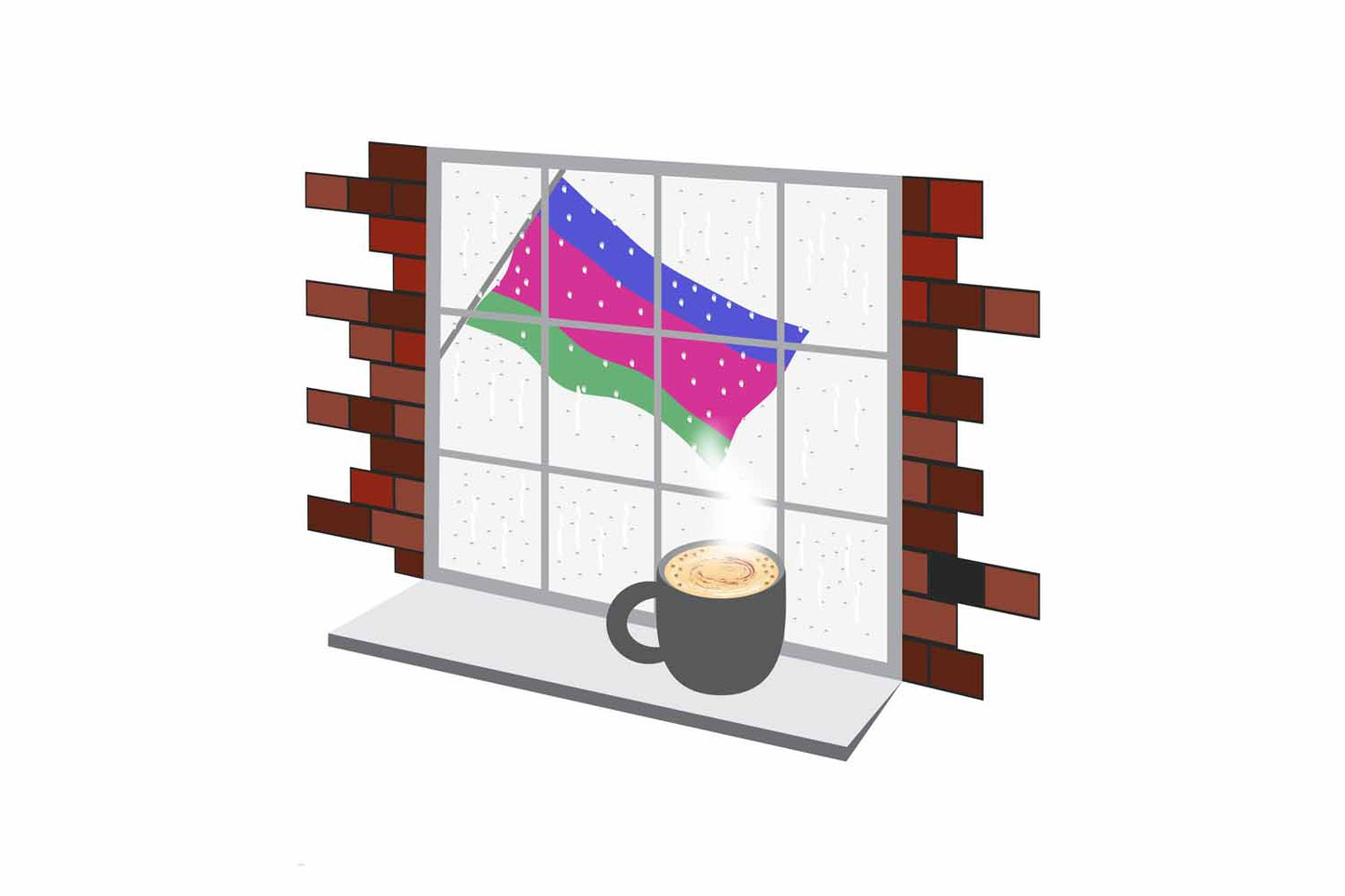Kuban Peoples Republic Coffee Rain Window Vector Illustration | Cozy Café Scene