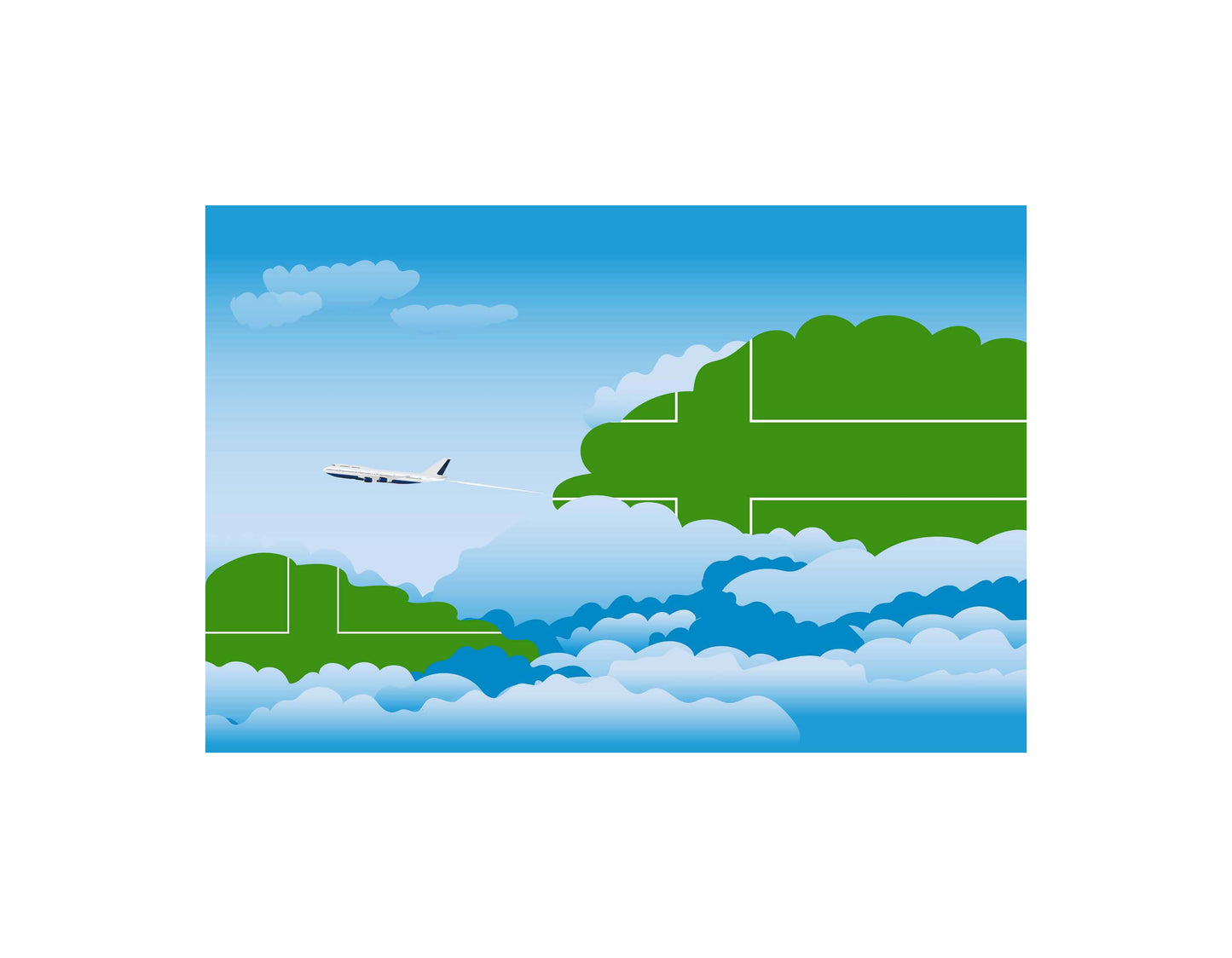 Ladonia Airplane Day Clouds Vector Illustration | Travel & Aviation Sky Scene