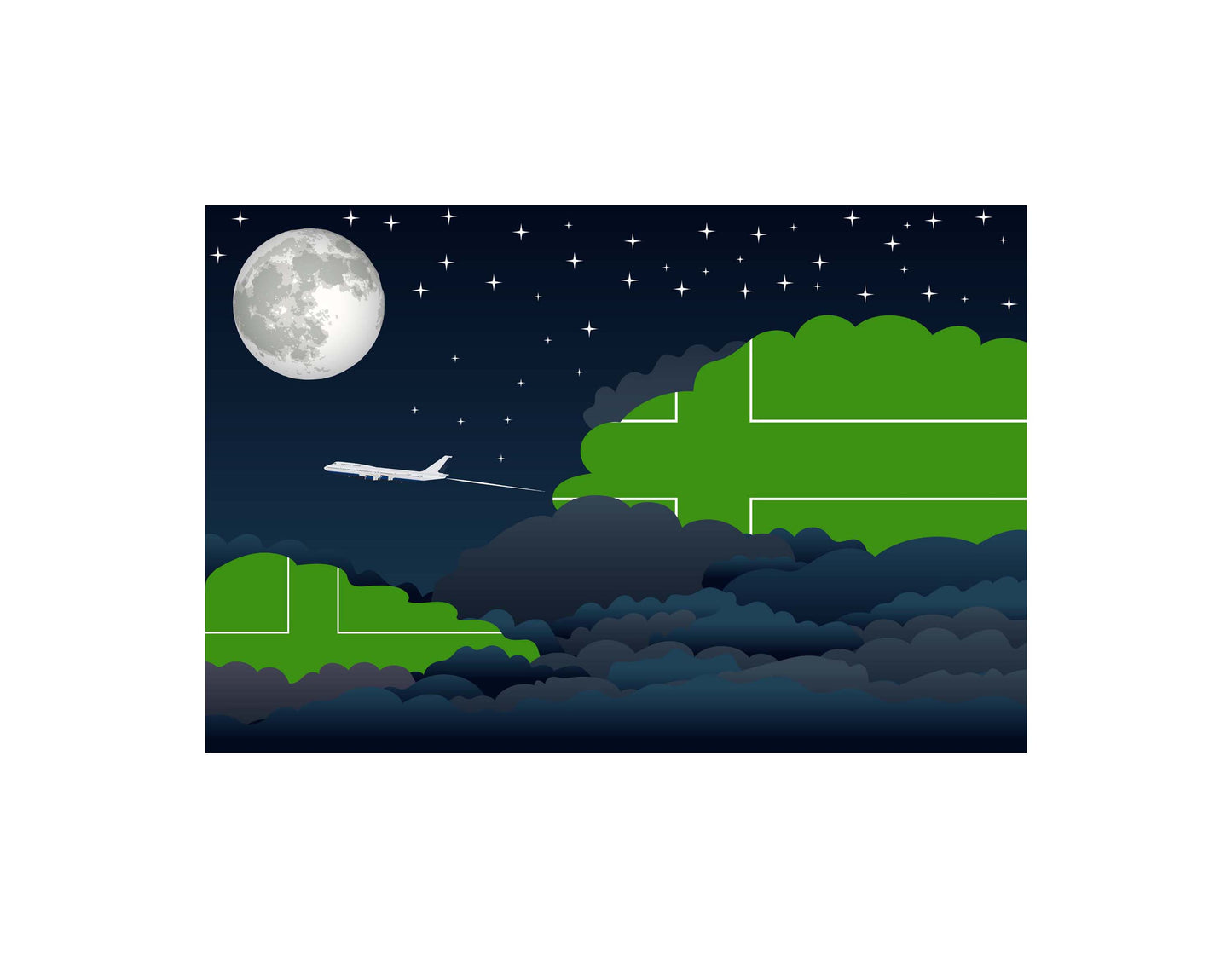Ladonia Airplane Night Clouds Vector Illustrations | Aviation Night Sky Collection