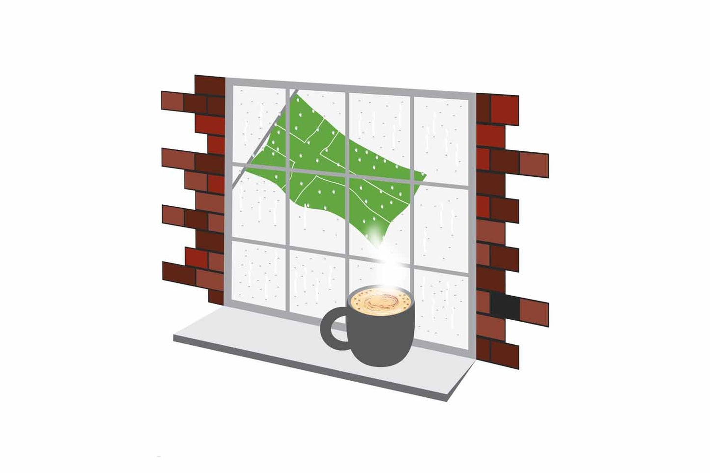 Ladonia Coffee Rain Window Vector Illustration | Cozy Café Scene