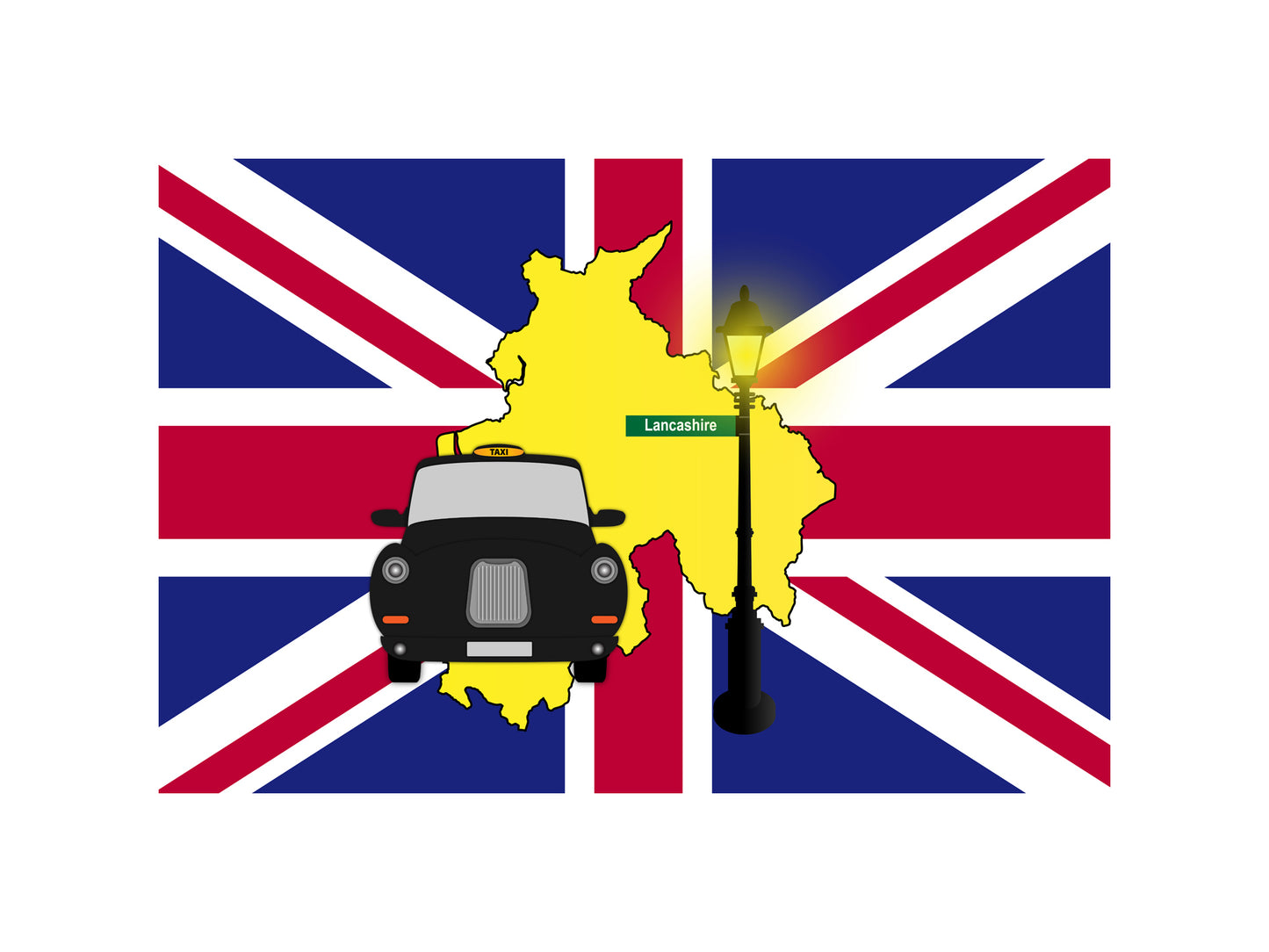 Lancashire United Kingdom Black Taxi Vector Illustrations | Iconic London Taxi Collection