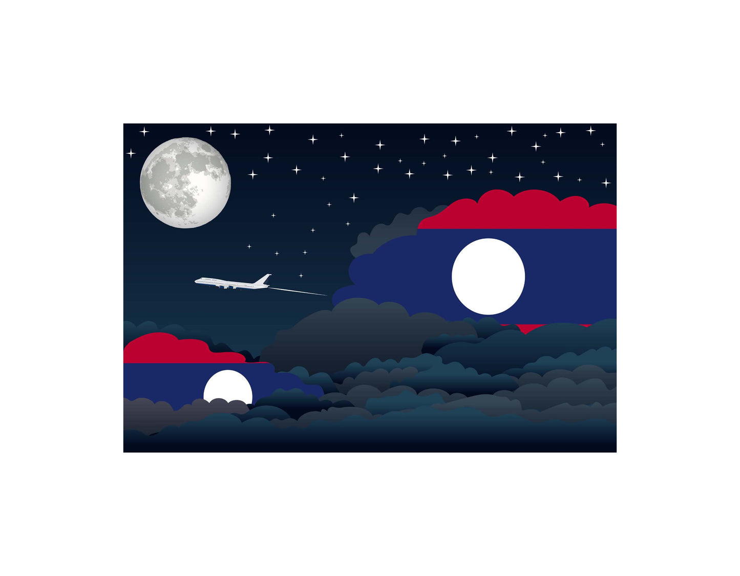 Laos Airplane Night Clouds Vector Illustrations | Aviation Night Sky Collection