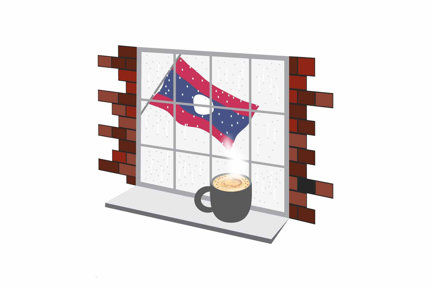 Laos Coffee Rain Window Vector Illustration | Cozy Café Scene