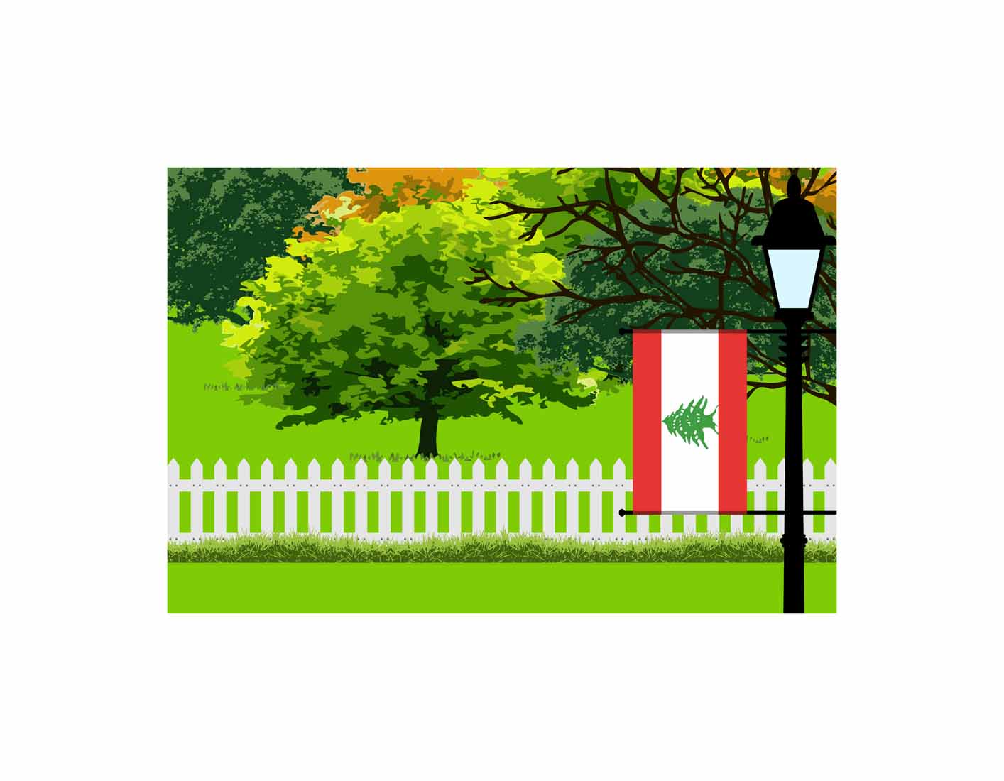 Lebanon Home Town Trees Landscape Moon Night Vector Illustrations