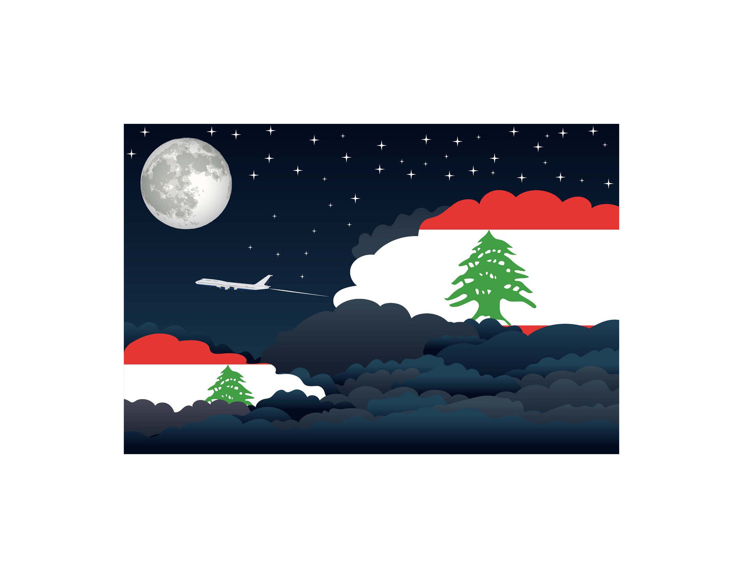 Lebanon Airplane Night Clouds Vector Illustrations | Aviation Night Sky Collection