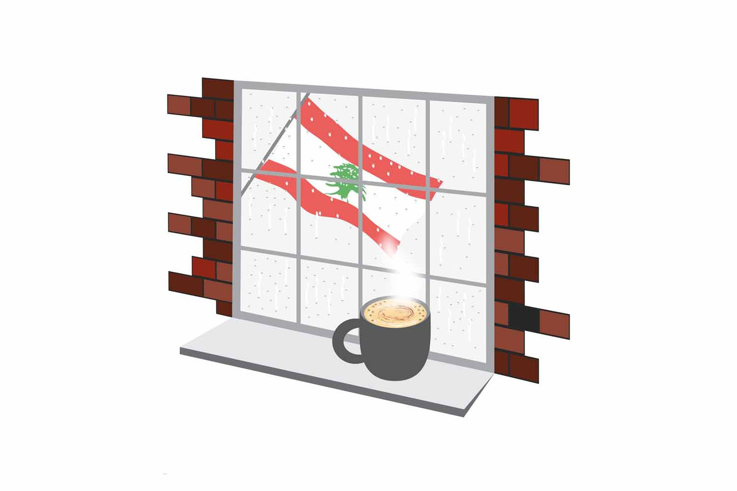 Lebanon Coffee Rain Window Vector Illustration | Cozy Café Scene