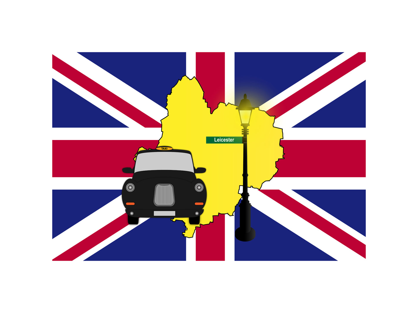 Leicester United Kingdom Black Taxi Vector Illustrations | Iconic London Taxi Collection