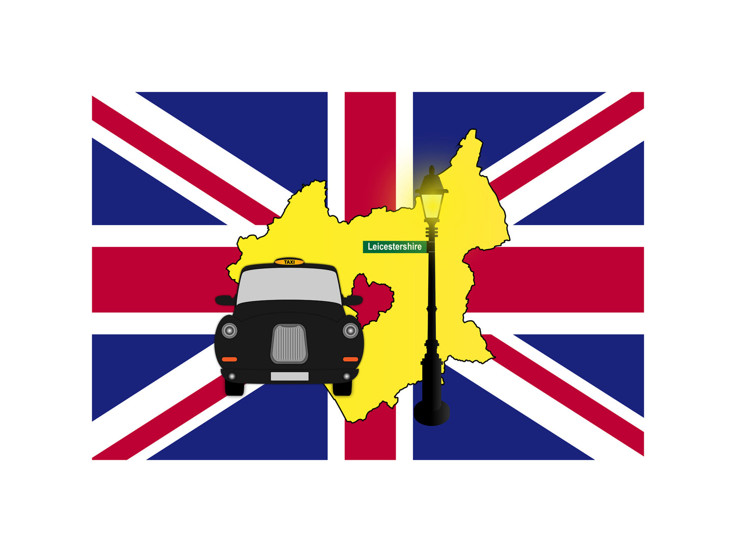 Leicestershire United Kingdom Black Taxi Vector Illustrations | Iconic London Taxi Collection