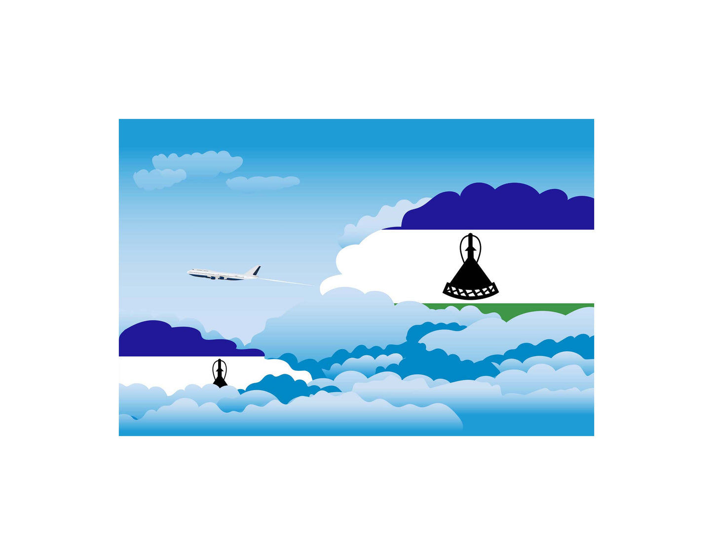 Lesotho Airplane Day Clouds Vector Illustration | Travel & Aviation Sky Scene