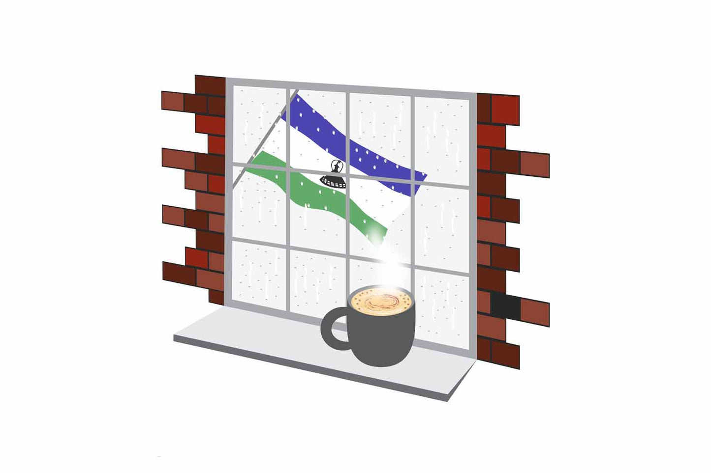 Lesotho Coffee Rain Window Vector Illustration | Cozy Café Scene