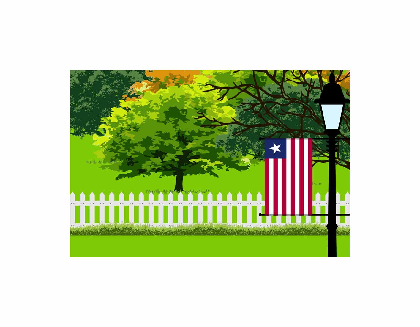 Liberia Home Town Trees Landscape Moon Night Vector Illustrations