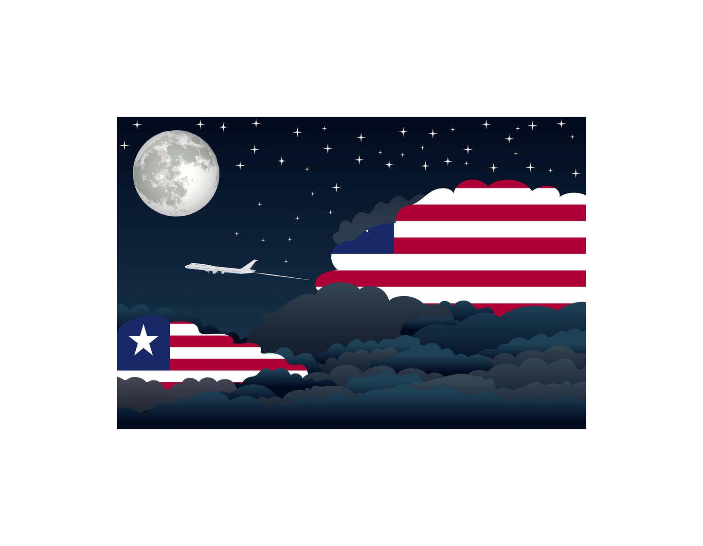 Liberia Airplane Night Clouds Vector Illustrations | Aviation Night Sky Collection