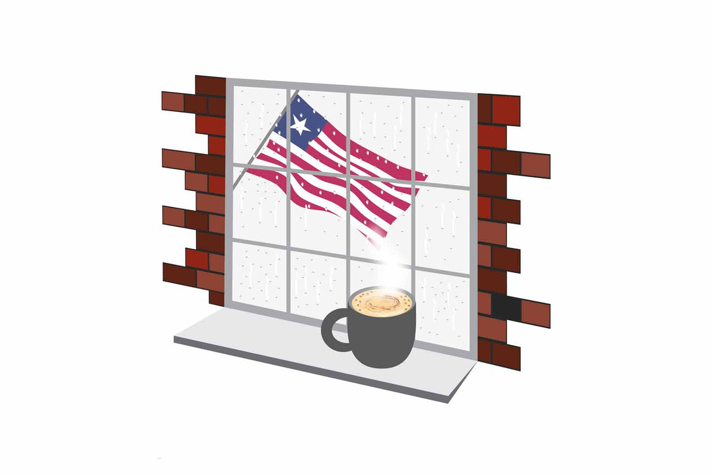 Liberia Coffee Rain Window Vector Illustration | Cozy Café Scene